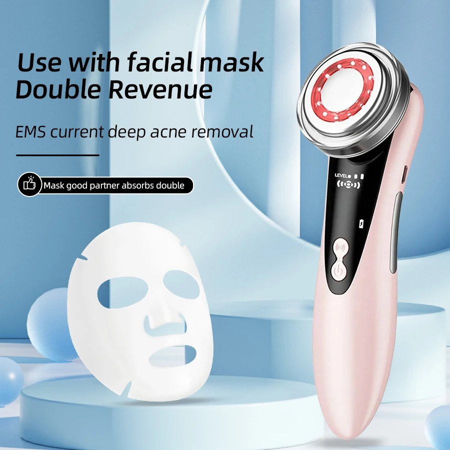 EMS Facial Massager LED Light therapy Sonic Ion Vibration Skin Tightening Face Lifting Anti Wrinkle Beauty Device Skin Care Tool