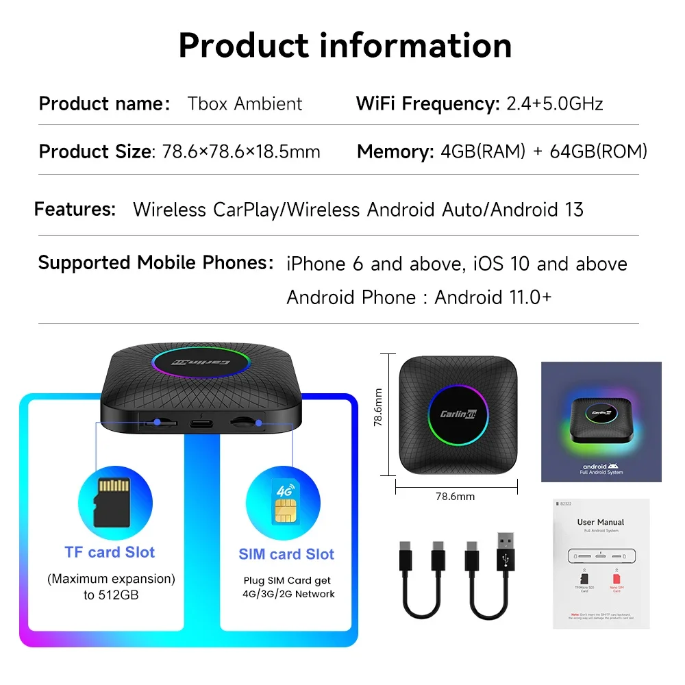 Carlinkit-Carplayワイヤレスアダプターモジュール,Android 13