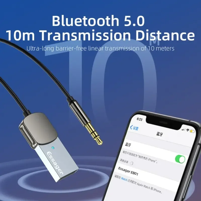 1Pcs Bluetooth Audio Receiver Dongle USB To 3.5mm Jack Car Audio Aux Bluetooth 5.0 Handsfree Kit For Car Receiver BT Transmit