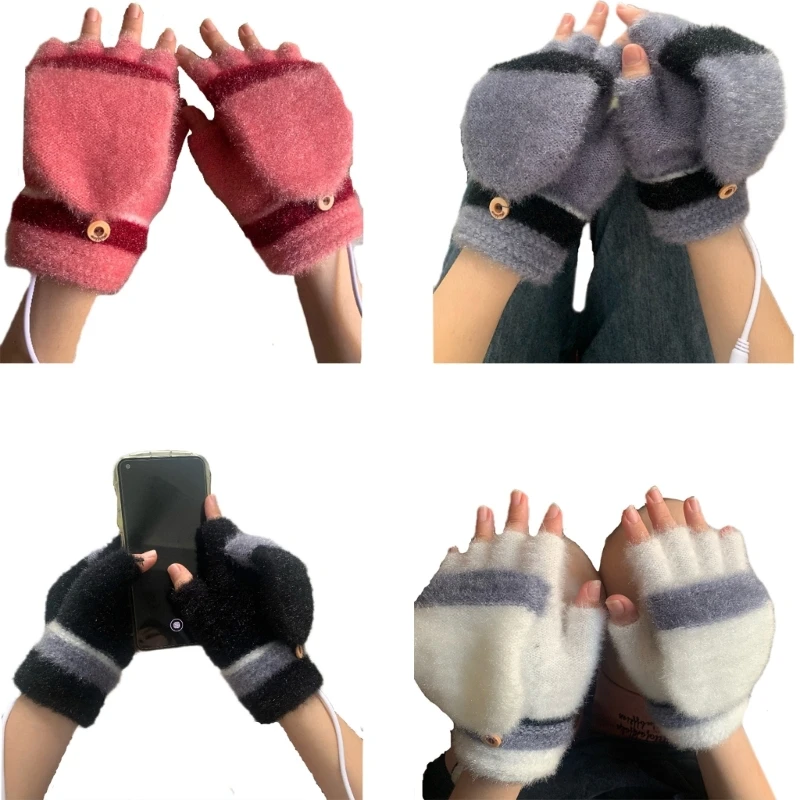 

Women & Men USB Heated Gloves Mitten Full & Half Fingerless Winter Hands Warmer Laptop Gloves Hand Warmer