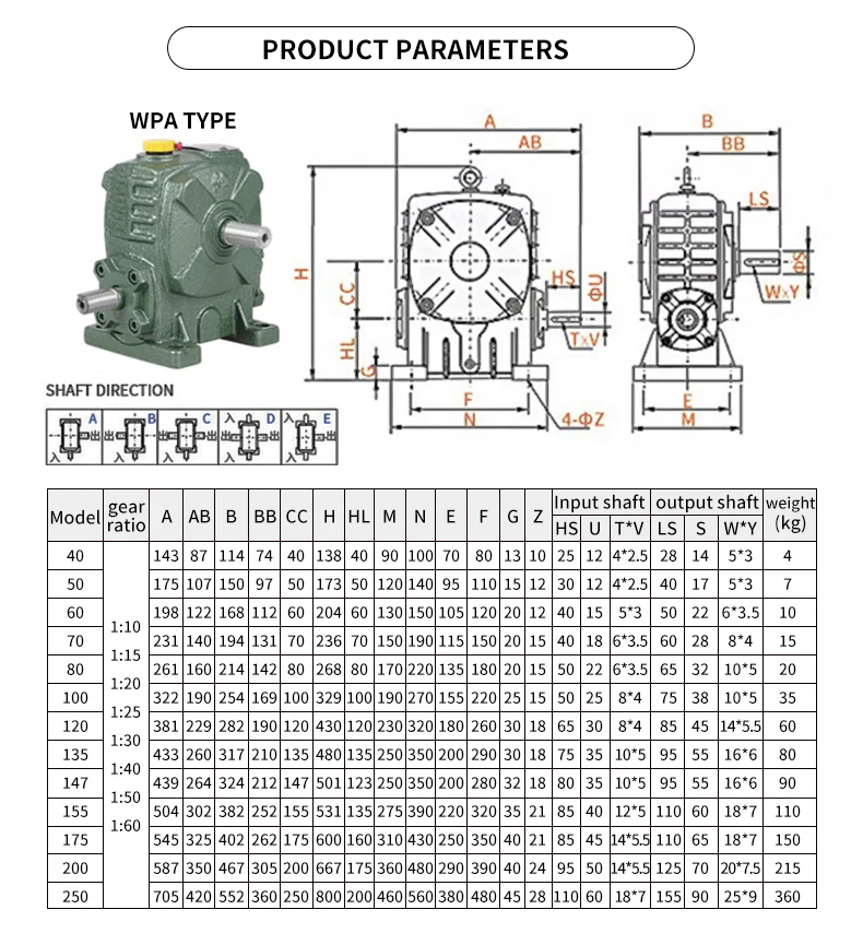 WPA WPS WPO WPX40 50 60 70 80 100 Getriebe, Eisengehäuse, Schneckengetriebe, Untersetzungsgetriebe, kleiner Motor, Getriebe, Untersetzungsbox – Detail 21