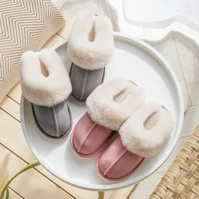 2025 Winter Warm Home Fur Slippers Women Luxury Faux Suede Plush Couple Cotton Shoes Indoor Bedroom Flat Heels Fluffy Slippers — view 2