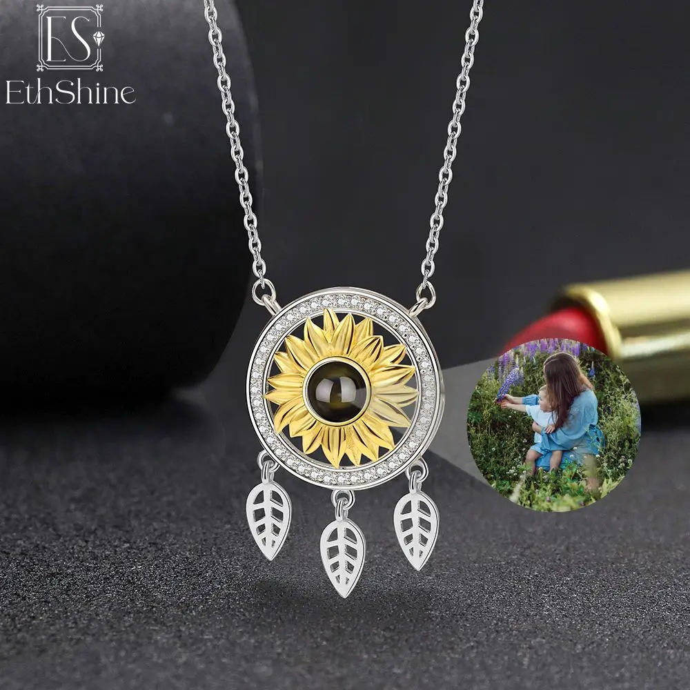 

EthShine 925Sterling Silver Dream Catcher Custom Photo Projection Necklace For Women Personalized Picture Pendant Christmas Gift