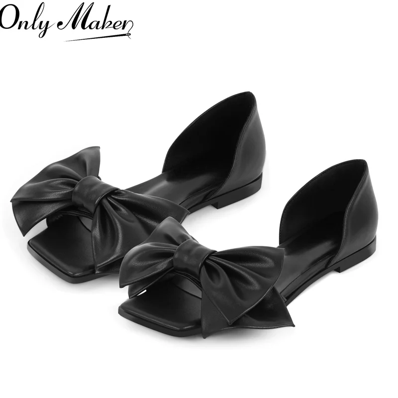 

Onlymaker Women Elegent Butterfly-knot Flats Fashion Daily Elegant Flat Black Shoes