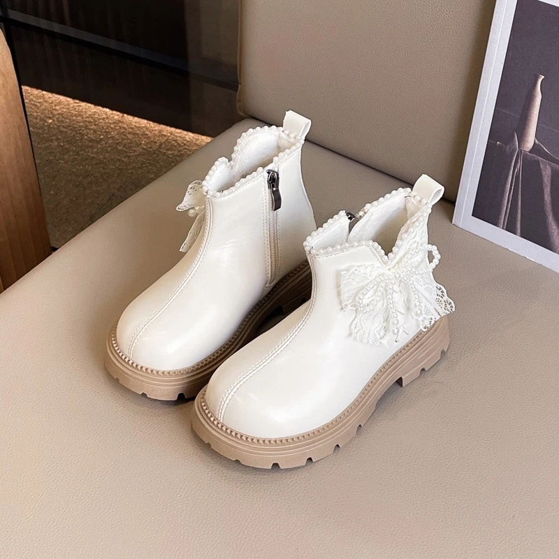 Children's Platform Ankle Boots Sweet Princess Fashion Girls Catwalk Short Boots Wedding Party Kids Causal Dress Leather Boots