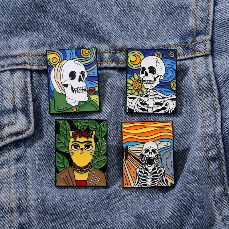 

Страшная масляная живопись, искусственный Звездный Подсолнух, кошка, нож, почтовый привидение, уничтожение лезвия, готический металлический значок, заколка для лацкана в стиле панк, ювелирные изделия