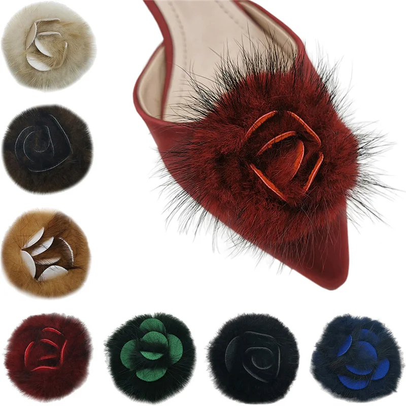 

Fluffy Pom Pom Shoe Clips Detachable Wedding Pumps Decoration Rose Flower Shoe Embellishment for Shoe Bag Accessories 2 Pcs