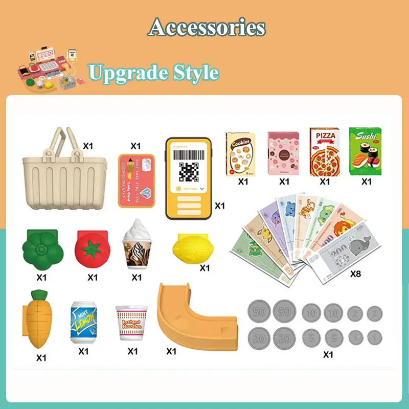 Pretend Play Calculator Cash Register Toy Supermarket Shop Cashier Registers with Scanner Microphone Credit Card Gifts for Kids 6