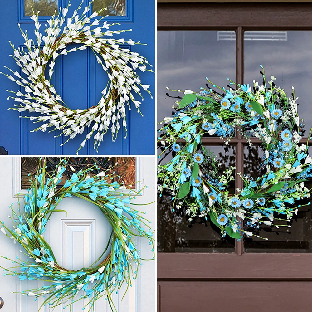 

40cm Spring Artificial Flower Wreath Wildflower Floral Summer Garland for Front Door Home Wall Wedding Party Farmhouse Decor