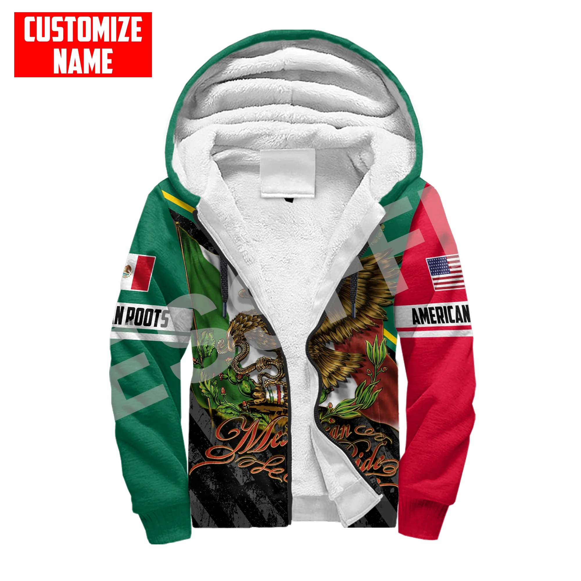 Mexico Proud Eagle Rooster Skull Country Custom Name Tattoo Thicker Winter Coat 3DPrint Men/Women Harajuku Warm Fleece Hoodies X