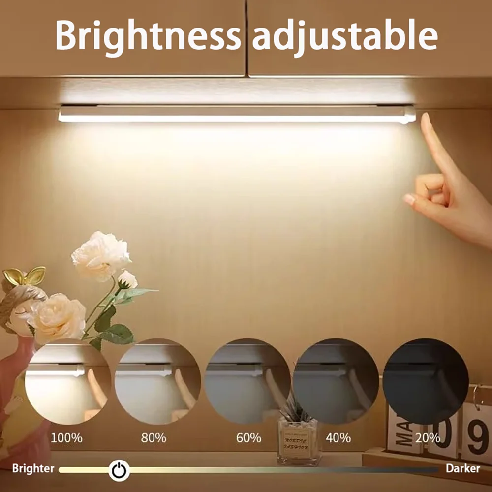 LED Light Rechargeable Motion Sensor Bar Human Infared Induction Night Portable Kitchen Cabinet 10/20/30/50cm