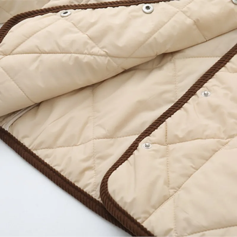 Womens Plus Size Winter Parkas Casual Clothing Color Blocking Lapel Padded Jacket Curve Argyle Coats S52 8212