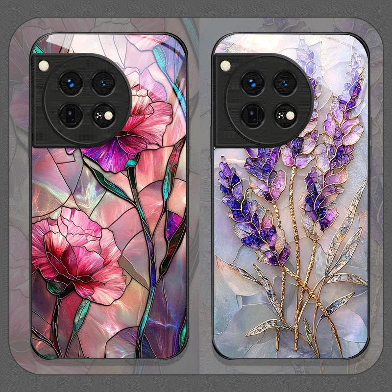 Elegant Flower Marble Texture Tempered Glass Phone Case