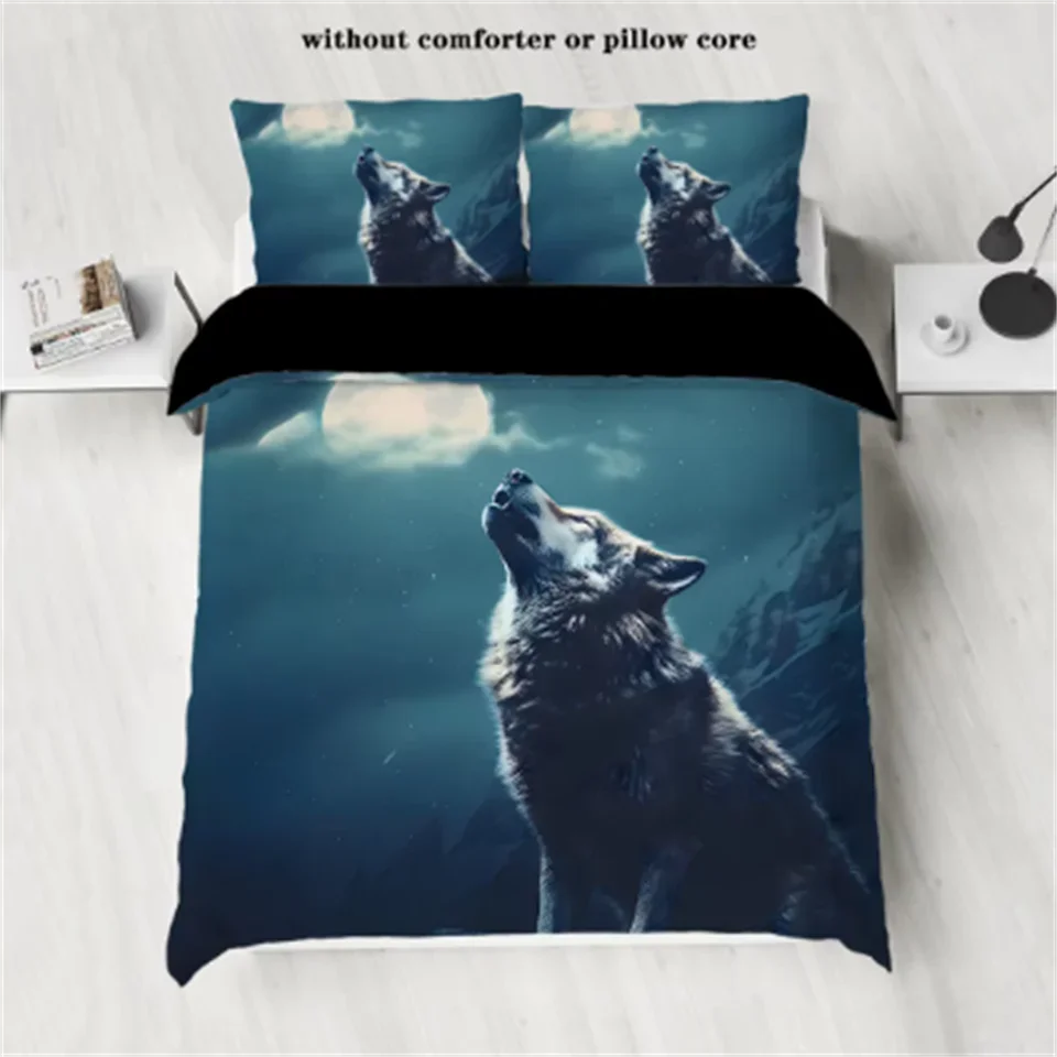 Wolf and Moon Theme Series Print bedding set,comfortable,warm,For bedroom,hotel,homestay(1*down duvet cover+2*pillowcase,No core