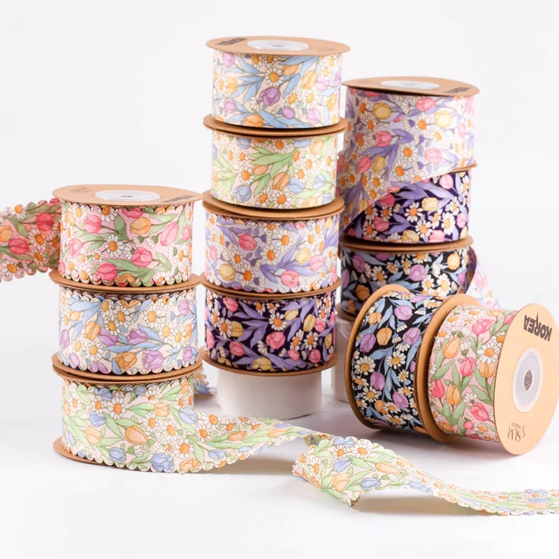 9-10 야드 25MM 38MM 레이스/파도/데이지/튤립 리본 0801R03 Bowknots 만들기 어린이 헤어 액세서리 소재 수제 Carfts