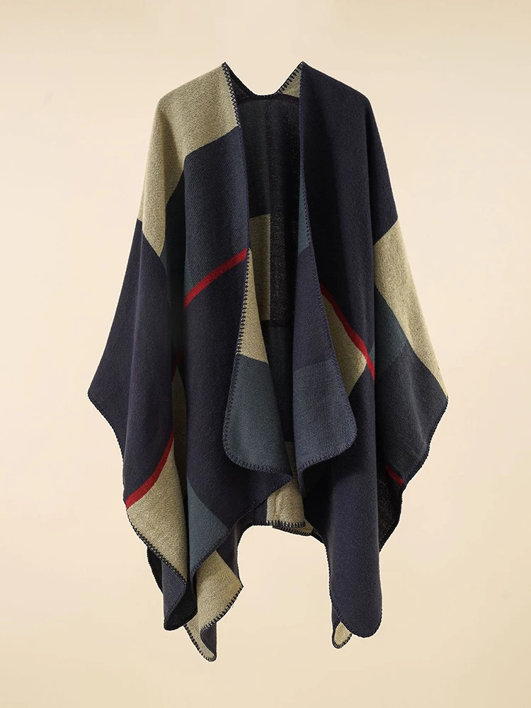니트 겨울 격자 무늬 스카프, 패션 남성 가디건, 모조 캐시미어 판초, Chale Capa Para Mujer Pashmina 두꺼운 랩 숄