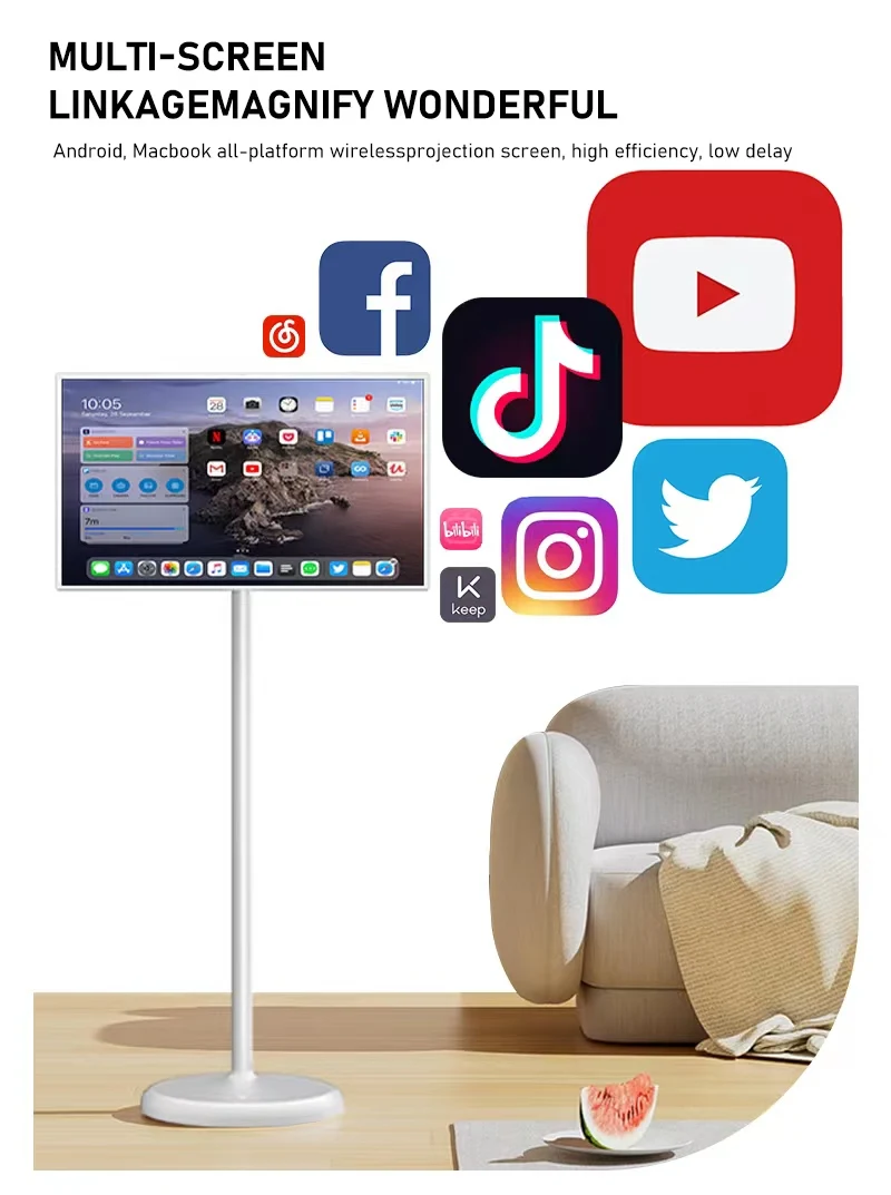 Stanbyme TV Lcd Monitor 21.5" 27" 32" Touch Screen Movable Rechargeable Portable TV With Bluetooth Remote Optional