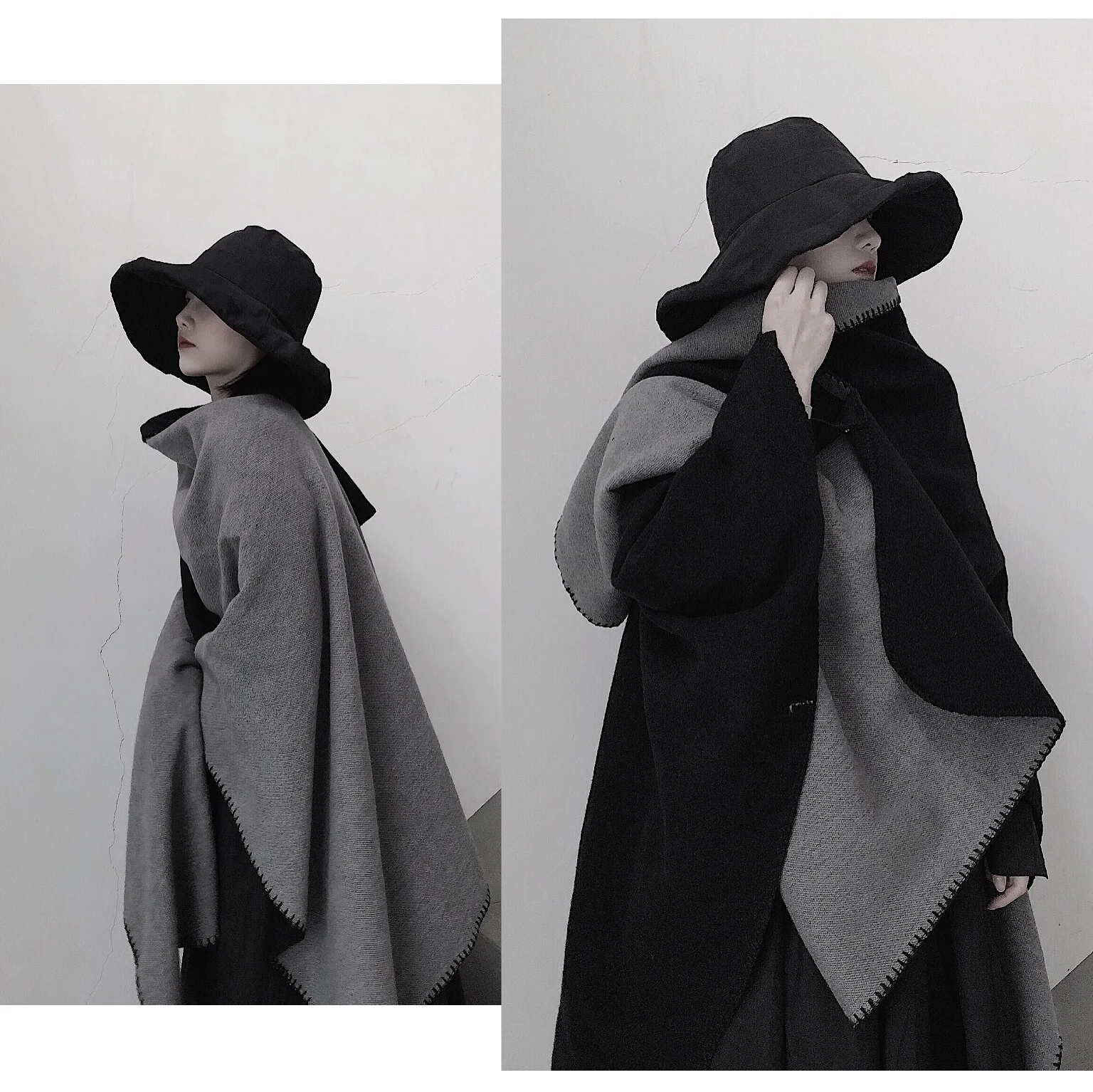 

Thicken Winter Shawl Wraps Cape Women Ponchos Tie-dye Black and White Double-Sided Sweater Scarf Warm Coat Holiday Outfits