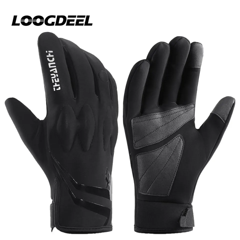 

LOOGDEEL Cycling Gloves Motorcycle Waterproof Bicycle Non-slip Touch Screen Silicone Shockproof Fleece Warmth Ski Running Gloves