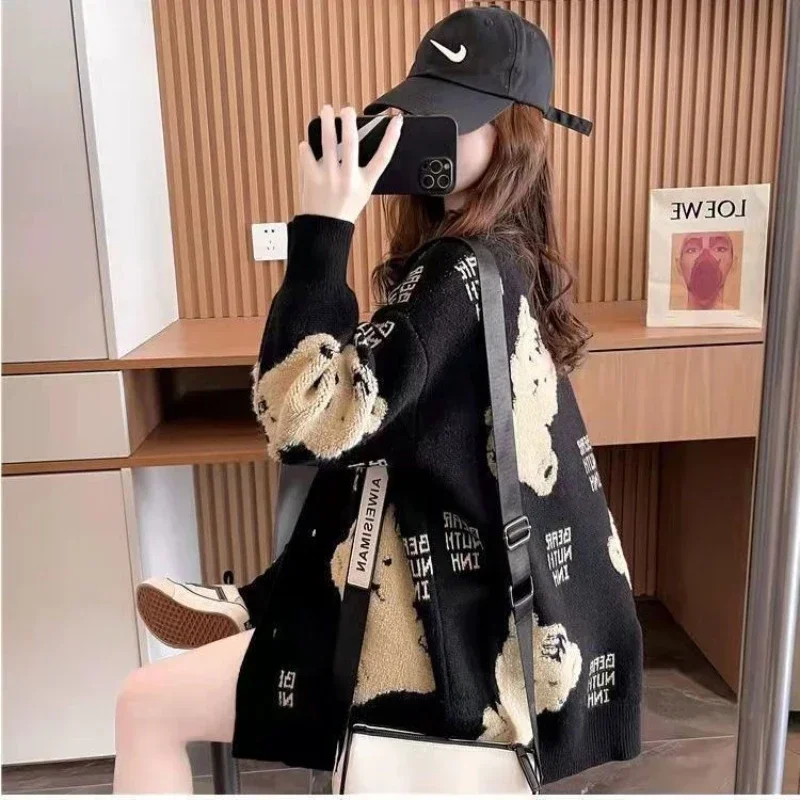 용수철 여성용 캐주얼 스웨터, 한국 레트로 재킷, 레이지 스타일, 라지 니트 가디건, 패션, 2022 신상