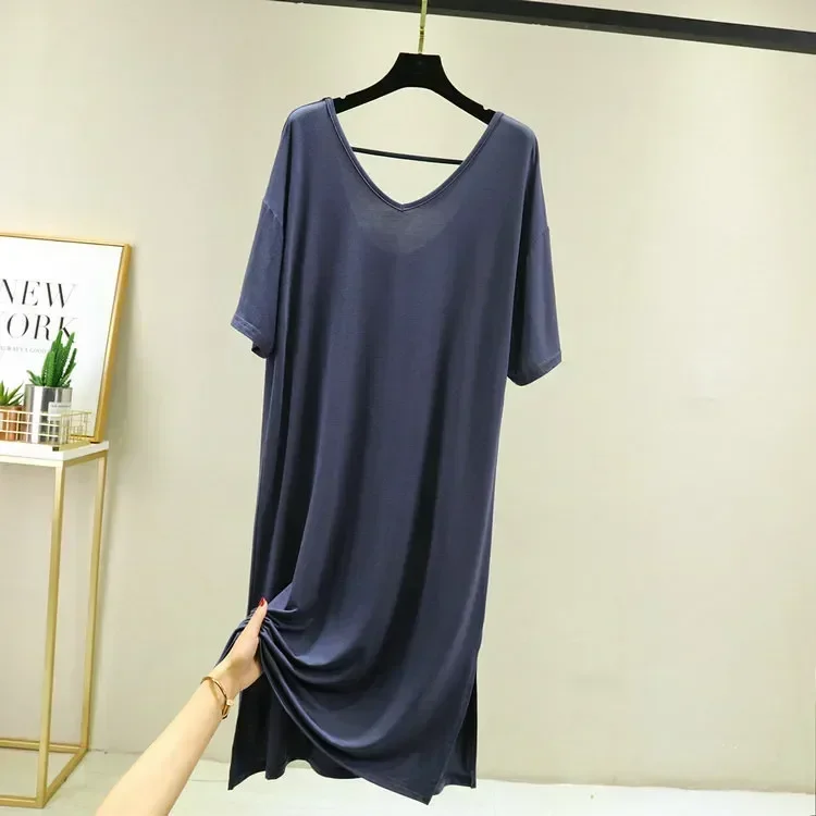 

Cross Spring Sexy Loose Modal Nightdress Short-sleeved Back Nightshirt Women Nightgowns Cotton Slim Summer Female Halter Dress