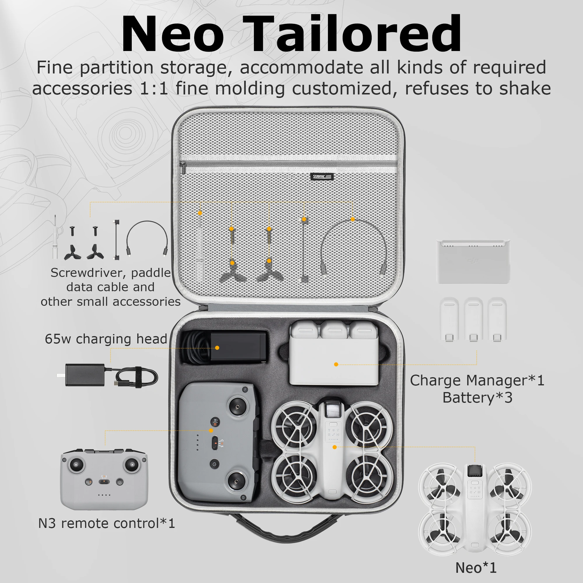 for Dji Neo Fly More Combo Storage Bag RC N3 Controller Carrying Case Gray Portable Box Handbag Shoulder Bag Accessories drone accessories,drone storage bag,dji case,drone case