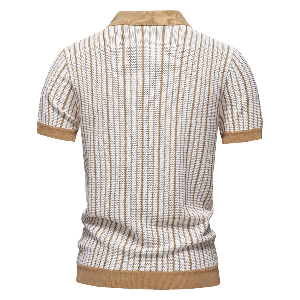 AIOPESON 2025 Men's Striped Mesh Polo Shirt - Breathable Contrast Panel Knit Top with Turn-Down Collar 11 S1e045b7cfd634ddc89db96af02ccb158V