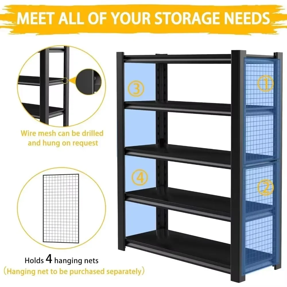 3000LBS Heavy Duty Garage Shelving Units and Storage, 5 Adjustable Levels, 48″W Metal Shelving for Garage, 72″H Standing Shelf 4