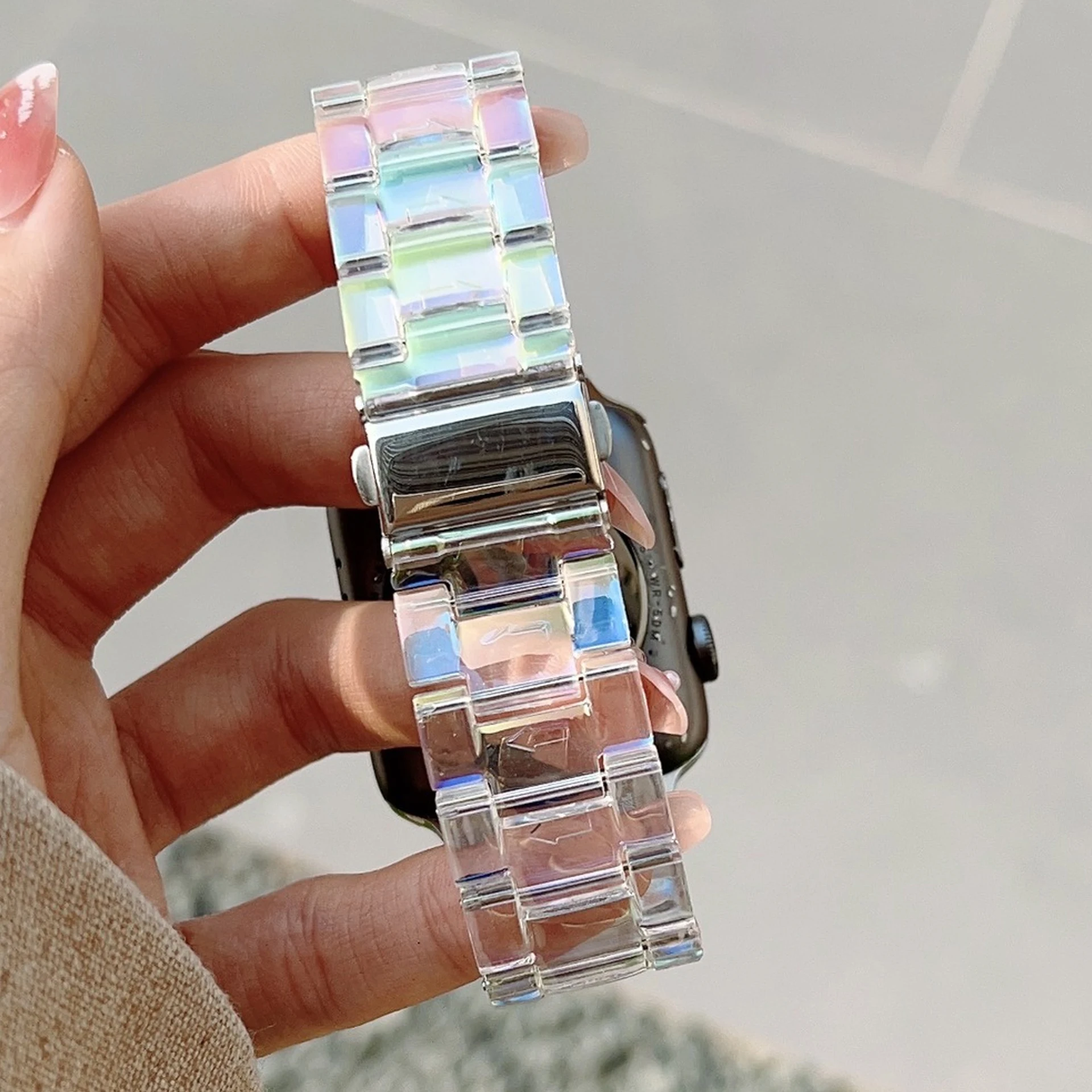 Rainbow Resin Strap - Lightweight Fashion Transparent Wrist Bracelet Band