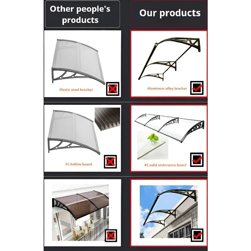 Awning Canopy Aluminum Alloy PC Board Canopy Rain and UV Protection Large Sink Silent Eaves Awning Pergola Aluminium outdoor awnings