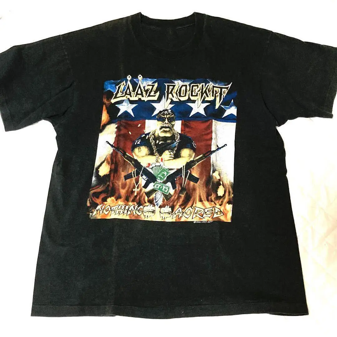 Anni '90 Vtg Laaz Rockit Band Musica Manica Corta Taglia Nera S-5Xl Camicia Ag1387 Maniche Lunghe