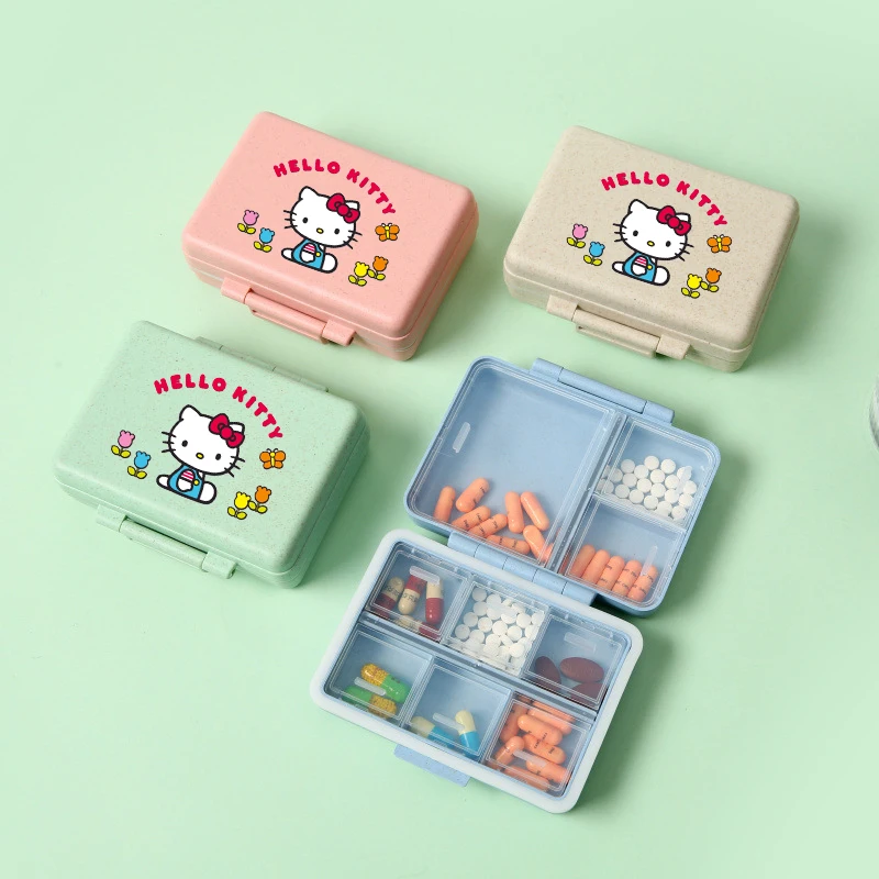 

Hello Kitty Mini Portable Pills Organizer Case Cute Sanrio 9 Grids Pillbox Tablet Storage Container Weekly Pill's Box Pill Case