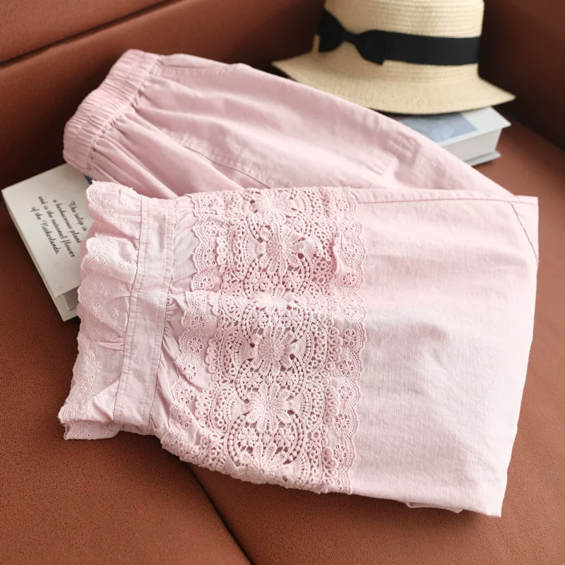 Lamtrip Unique Sweet Loose Wide Leg Pants Mori Women Lolita Japanese Girl Lace Trousers 2026 Spring