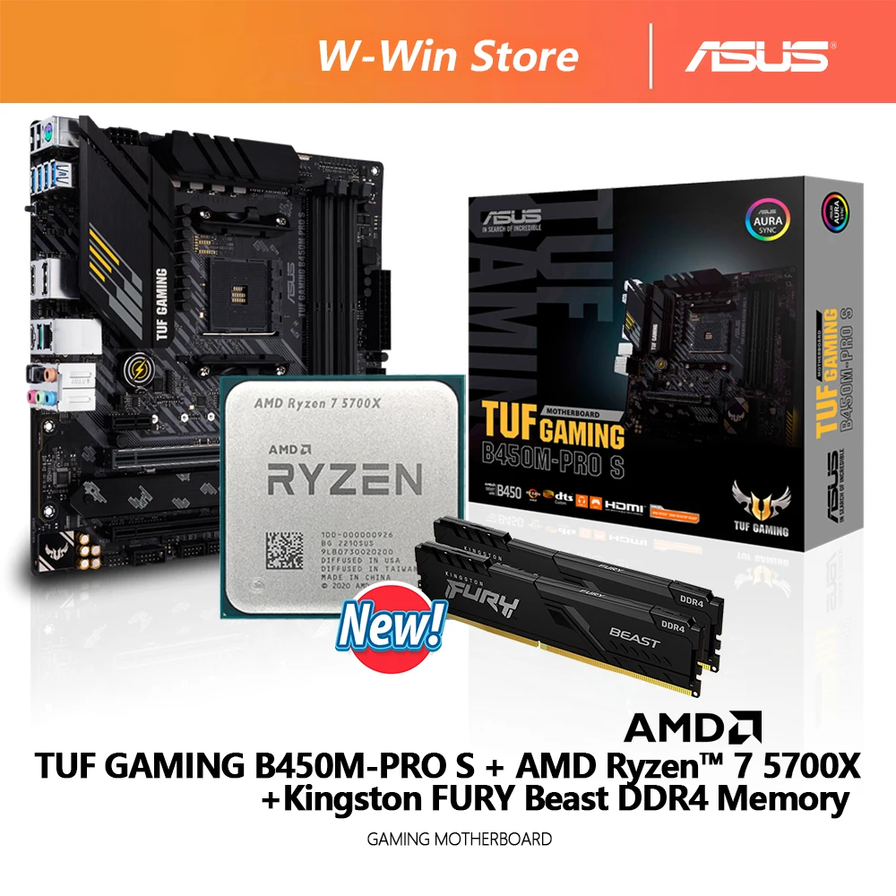 Carte Mère Amd Ryzen 7 5700x R7 5700x, Cpu + Asus Tuf B450m Pro S + Kingston Fury Beast Ddr4 16