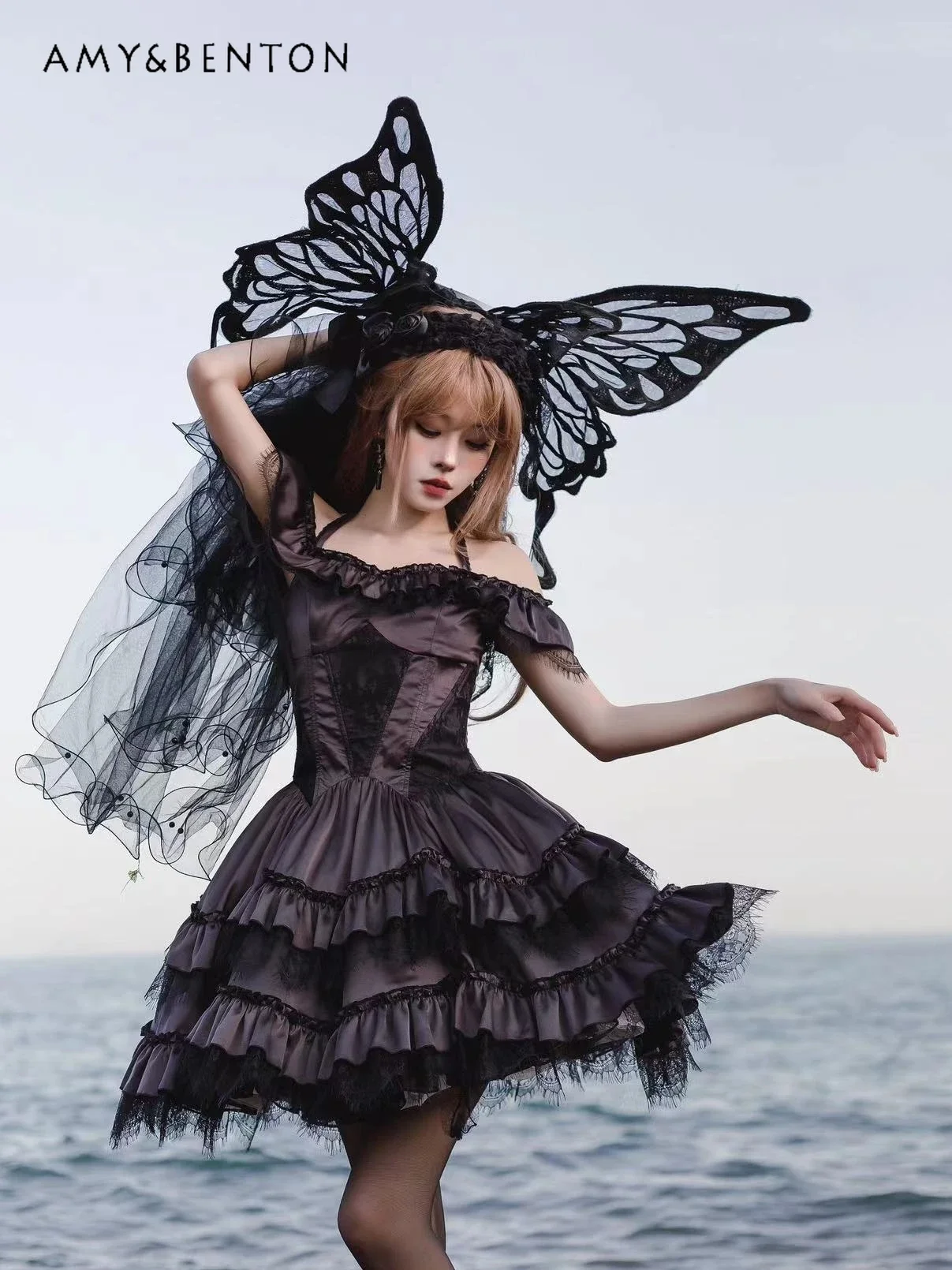 Original Handmade Black and White Butterfly Wings Japanese Style Sweet Girl Lolita Angel Wings Kawaii Cosplay Costume Props