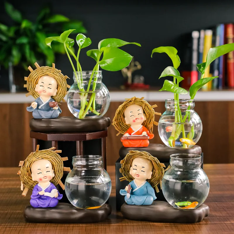 

Green Luo Aquatic Flower Pots Transparent Glass Vases Cute Cartoon Creative Plant Wares Terrarium Office Living Room Home Decor