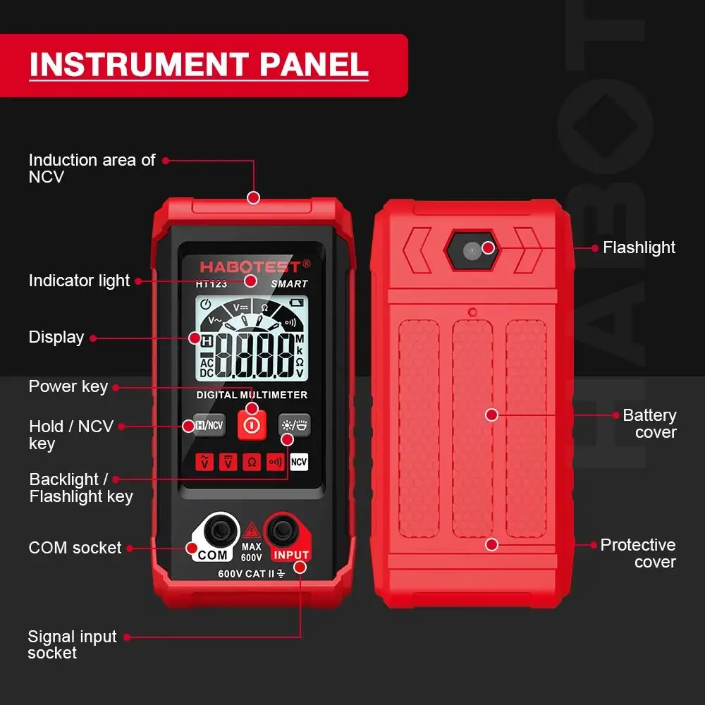 HABOTEST HT123 Smart Digital Multimeter AC/DC Voltage Resistance Continuity Measurement Tester NCV Multimeter with Backlight digital multimeter multimeter tester