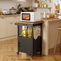 Kitchen Island Cart on Wheels with Drawer, Storage Cabinet, Shelf and Side Hook, Rolling Kitchen Cart with Rubber Wood Coun 1