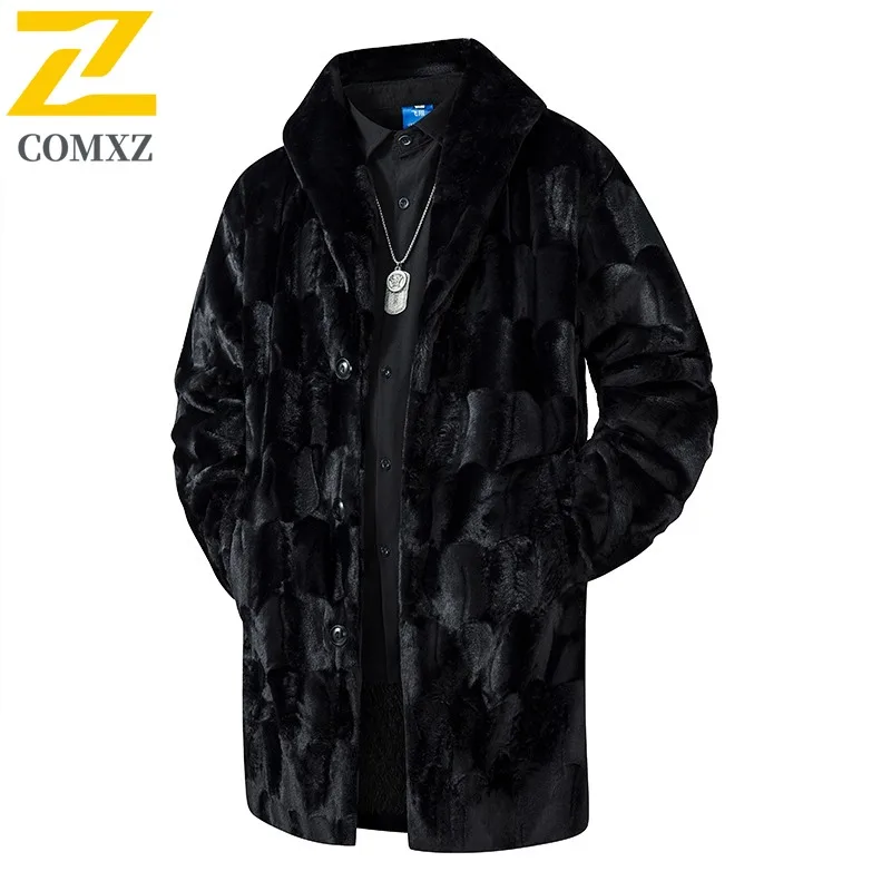 Men's Extra Long Thick Mink Jacket American style Fur Coat Winter Windproof Parka Overcoat Luxury Double-Faced Cashmere Lined
