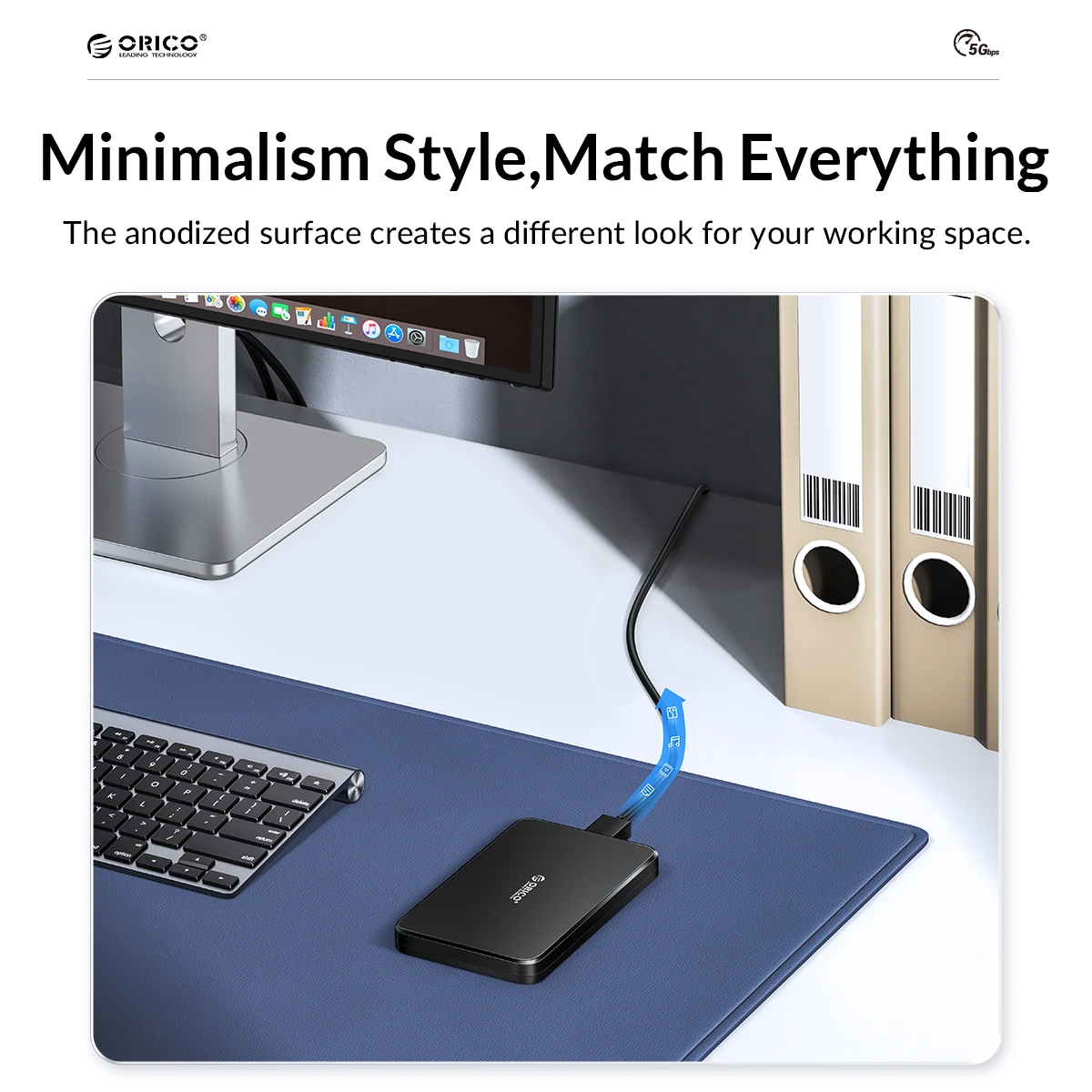 ORICO ABS HDD Case 2.5 Inch SATA to USB3.0 5Gbps / USB-C 6Gbps External HDD Enclosure for SSD Disk with 50 Cm USB Cable