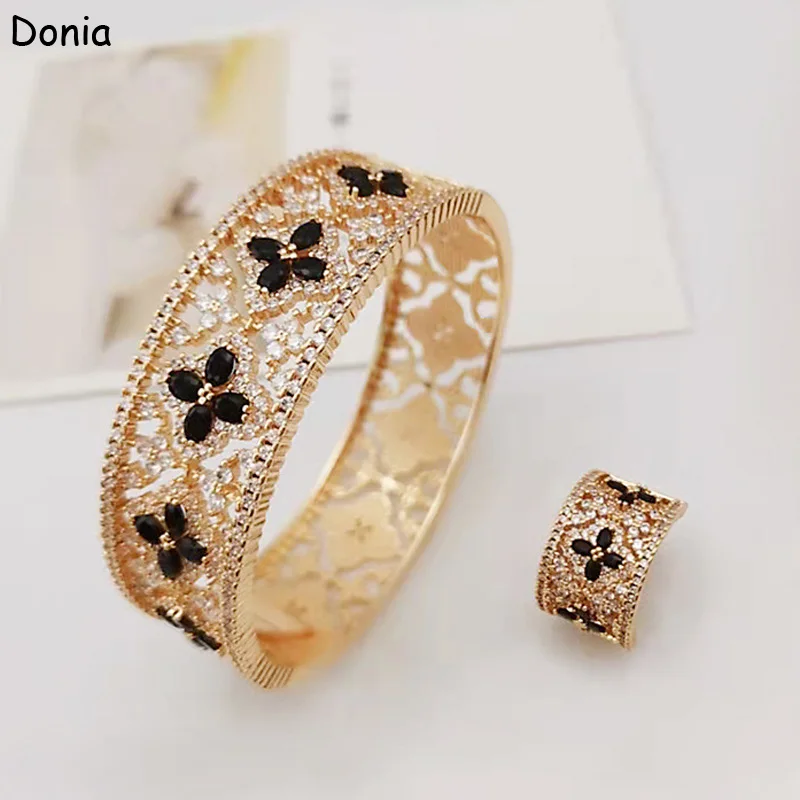 

Donia Jewelry Fashion Four-Leaf Flower Titanium Micro-Inlaid AAA Zircon Creative Bracelet Ring Set