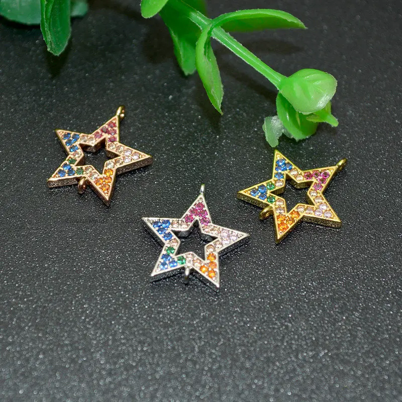 

Colorful Rainbow CZ Zircon Beads Paved Star Shape Connectors DIY Jewelry Makings Chic Bracelet Charms