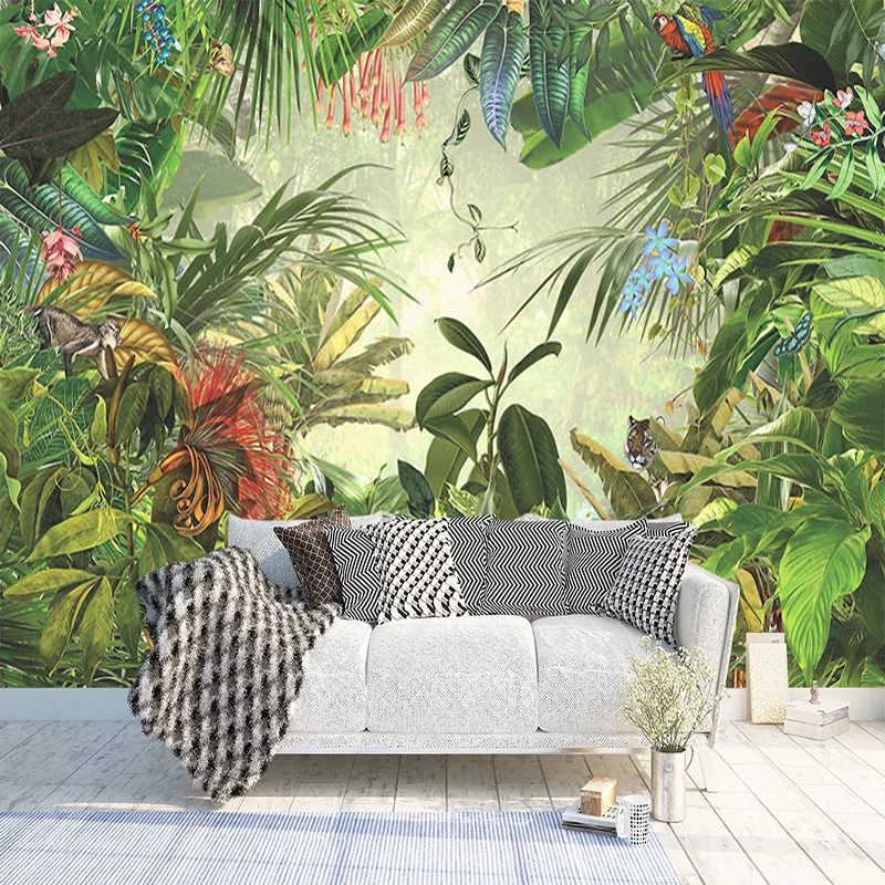 Wallpaper Nature Rainforest Banana Folhas Foto Mural Quarto Sala tv Contexto de Parede Não-tecido Mural Decoração para Casa 3d
