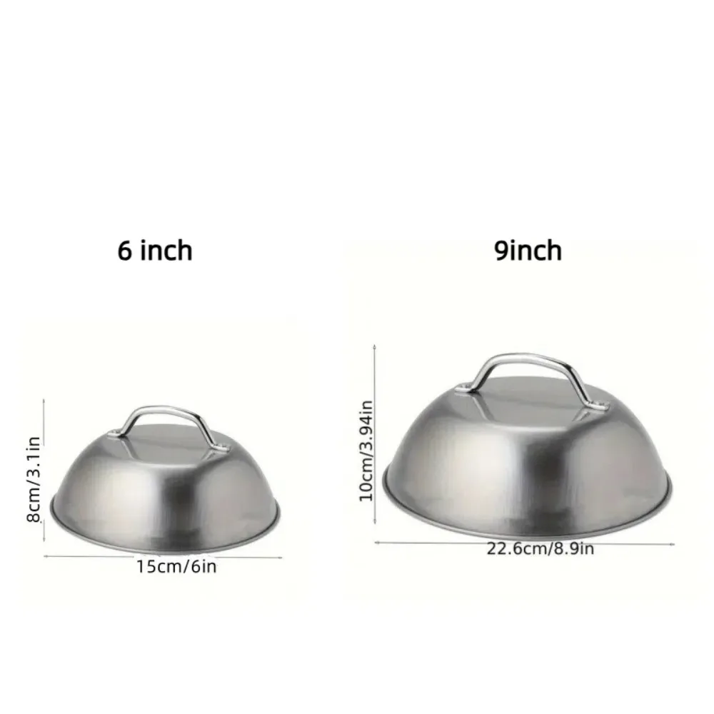 Stainless Steel Oven Squeegee Cover Arched Round 6/9inch Cheese Melting Dome Barbecue Tools with Handle Steak Pot Lids Cover