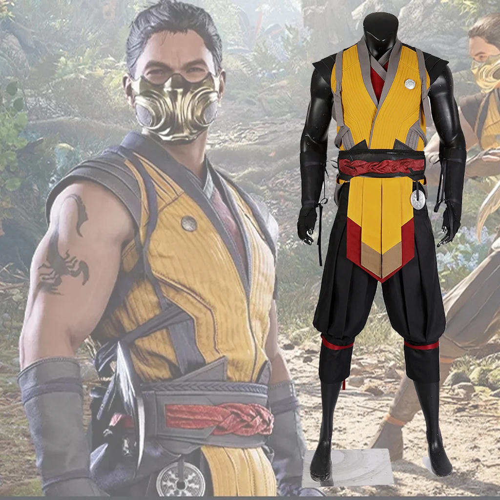 Mortal Kombat 1 Scorpion Cosplay Costume Uniforme Set Completo Uomini Adulti Scorpion Fighting Outfit Con Maschera Halloween Suit