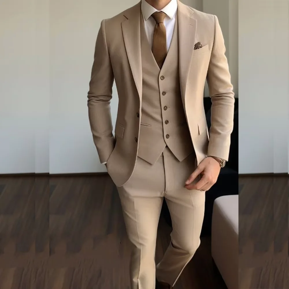 Solid Color Men's Suits Luxury Wedding Single Breasted Notch Lapel Blazer High Quality Wedding 3 Piece Jacket Pants Vest 2026