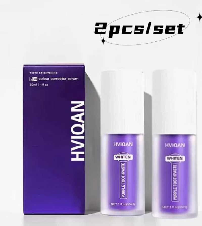 

2pcs HVIQAN V34 Toothpaste Purple Color Corrector Toothpaste For Teeth White Brightening Tooth Care Toothpaste Reduce Yellowing