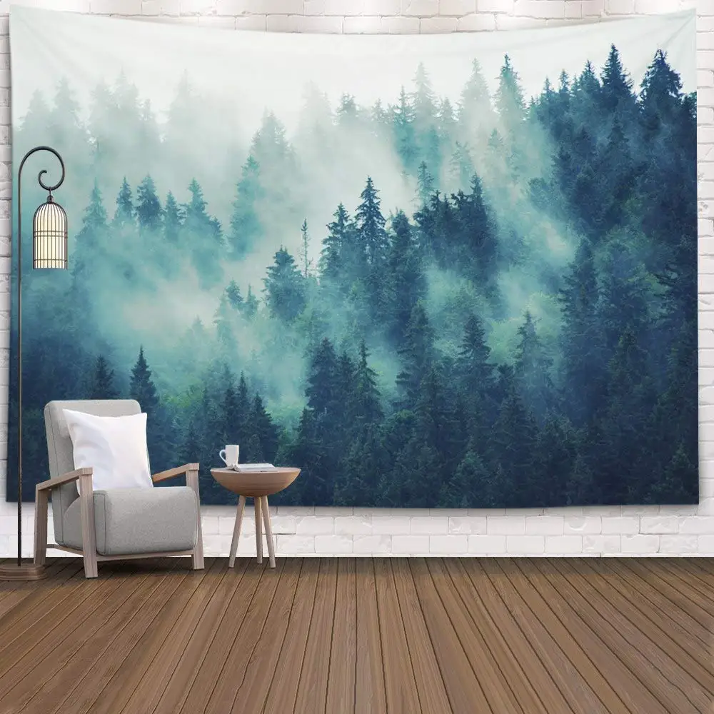 

Mountain Tapestry,Tapestry Decor Living Room Bedroom for Home In House for View of Misty Forest far Horizon Vintage Film Effect