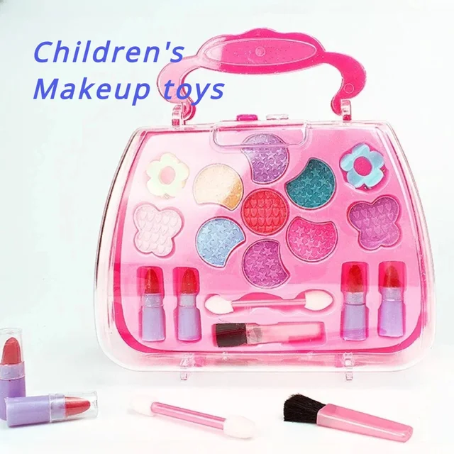 Girls Make Up Box Play House Toy Eye Shadow Little Girl Princess Makeup Cosmetics Handbag Funny Safe Water Soluble Birthday Gift