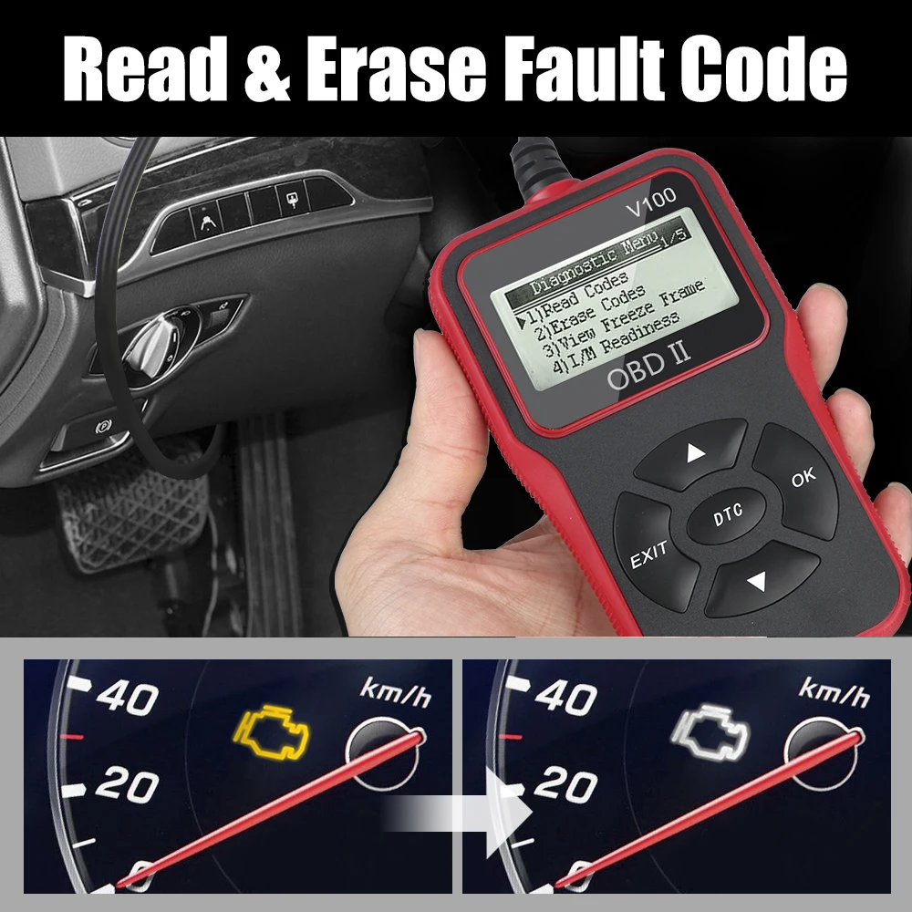 Car Diagnostic Tools OBD2 Code Reader V100 Plug and Play OBD 2 Scanner Digital Display Universal obd2 scanner obd code reader system diagnostic tool